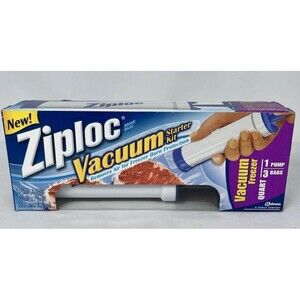 Ziploc Vacuum Starter Kit Hand Pump and 3 Freezer Quart Bags New In Box